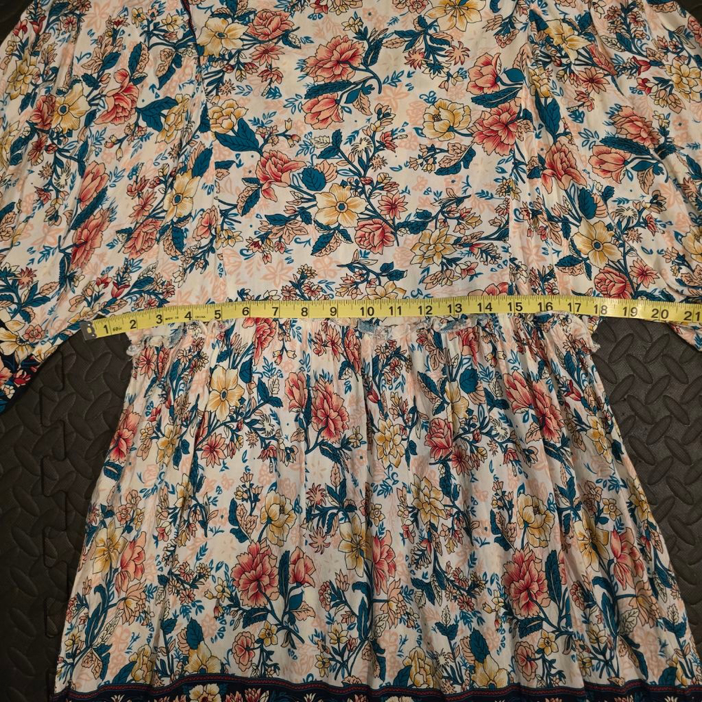 Women's ott White Blue Floral V-Neck Mini Dress Size S - Picture 5 of 6